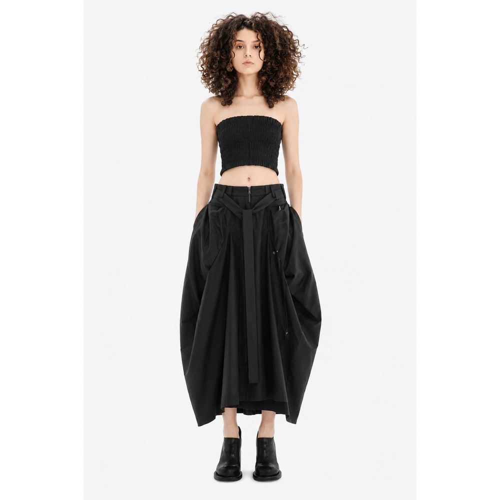 139DEC Avant-Garde Black Lantern Midi Skirt